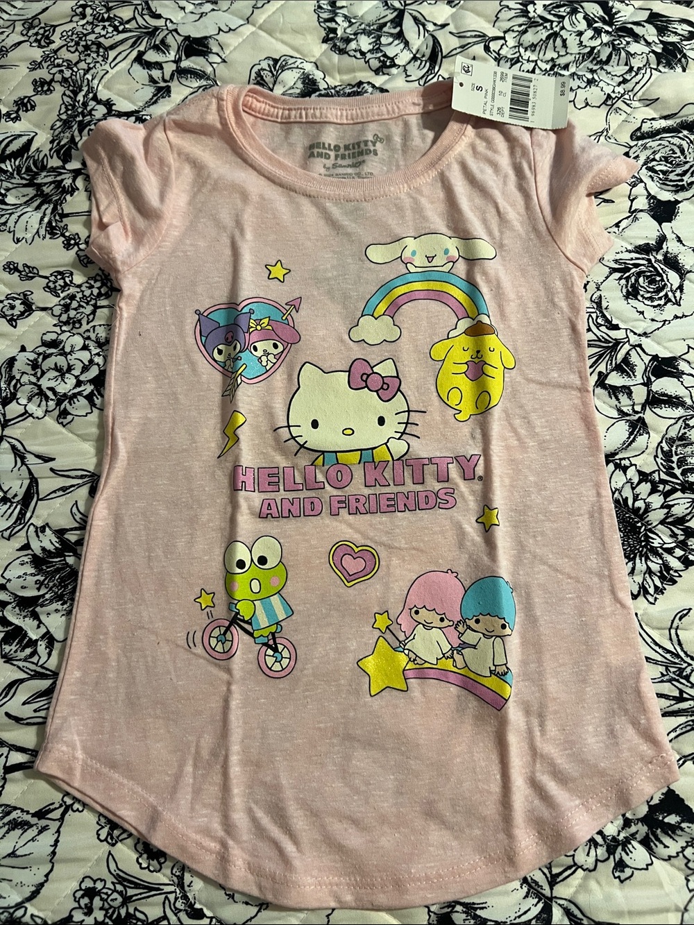 Hello Kitty Pink Graphic Tee with Rainbow Friends